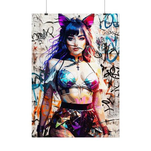 Vibrant Urban Art Poster - Beautiful Catgirl"  Edgy Fashion & Street Style Decor