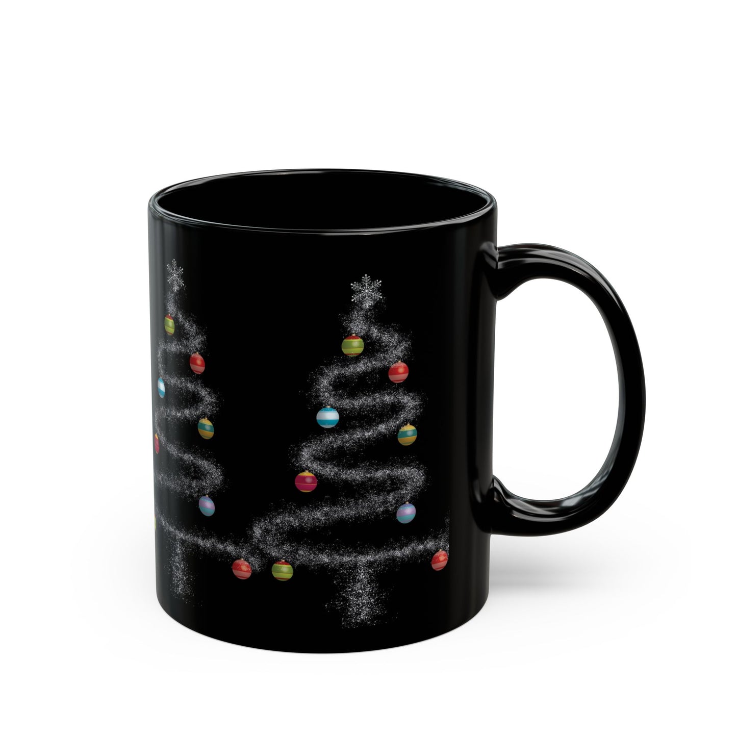 Cosmic Christmas: Where Stardust Dreams Become Holiday Magic - Christmas Tree Black Mug - Festive Coffee Cup (11oz, 15oz)