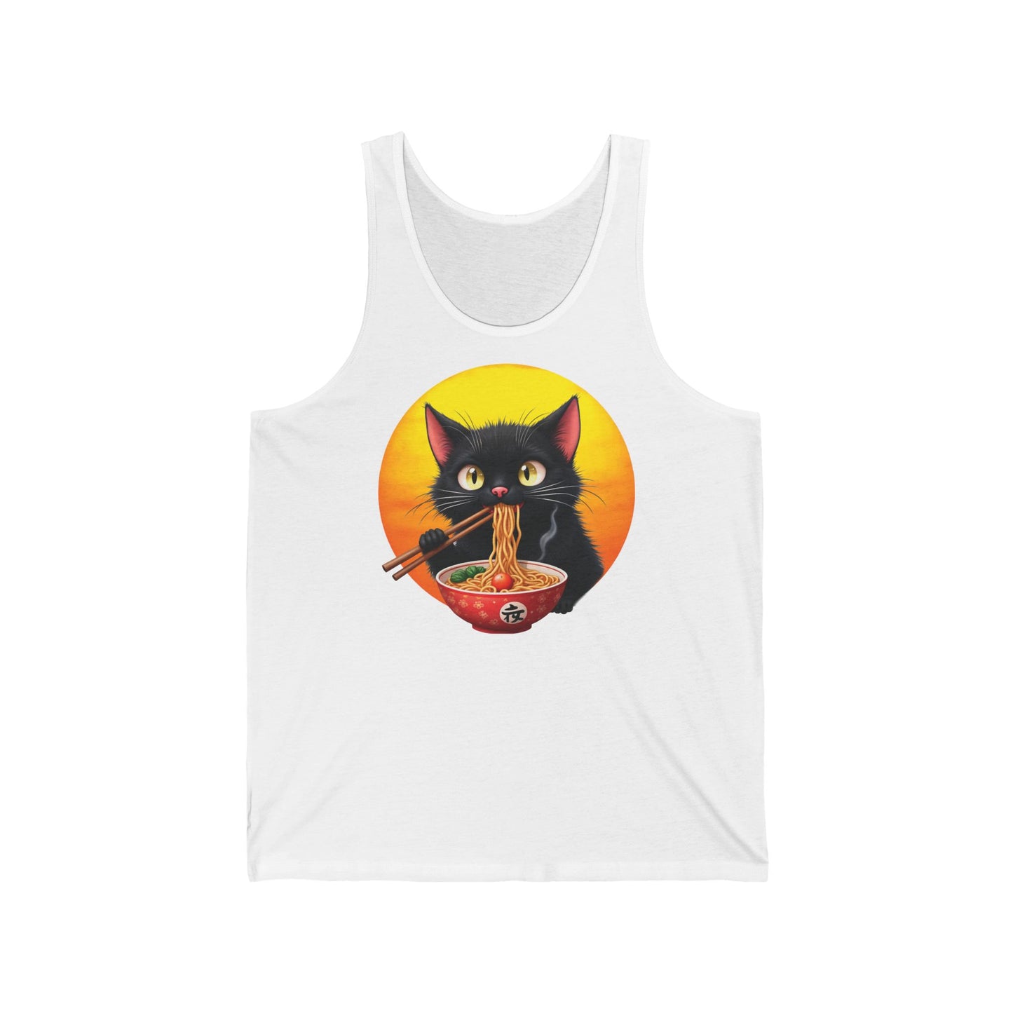 Ramen Cat Magic – Whiskers, Noodles & Sunshine Vibes - Whimsical Cat Ramen Unisex Jersey Tank Top