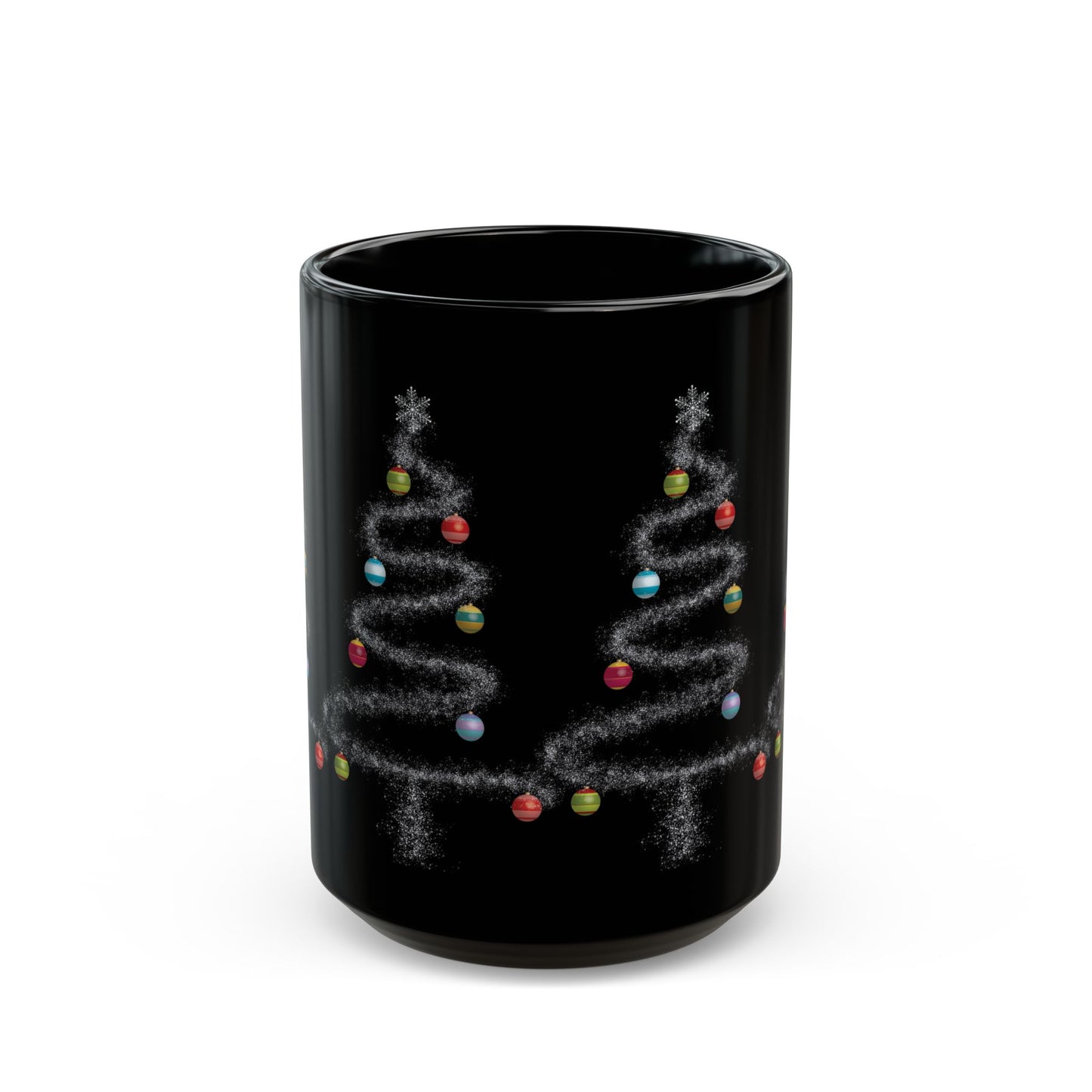 Cosmic Christmas: Where Stardust Dreams Become Holiday Magic - Christmas Tree Black Mug - Festive Coffee Cup (11oz, 15oz)