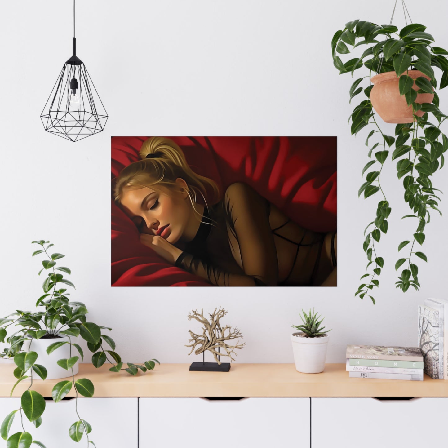 "Velvet Dreams: A Serene Portrait of Feminine Grace, Rest, and the Quiet Power of Stillness" - Dreamy Matte Poster - Cozy Bedroom Art, Chic Home Decor, Gift for Her, Wall Art, Relaxing Vibe