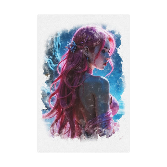 Radiance in Serenity – Ethereal Watercolor Portrait of Grace and Beauty - Artistic Matte Posters for Home Decor, Wall Art for Living Room, Bedroom, Gift for Art Lovers, Decorative Print, Aesthetic Decor