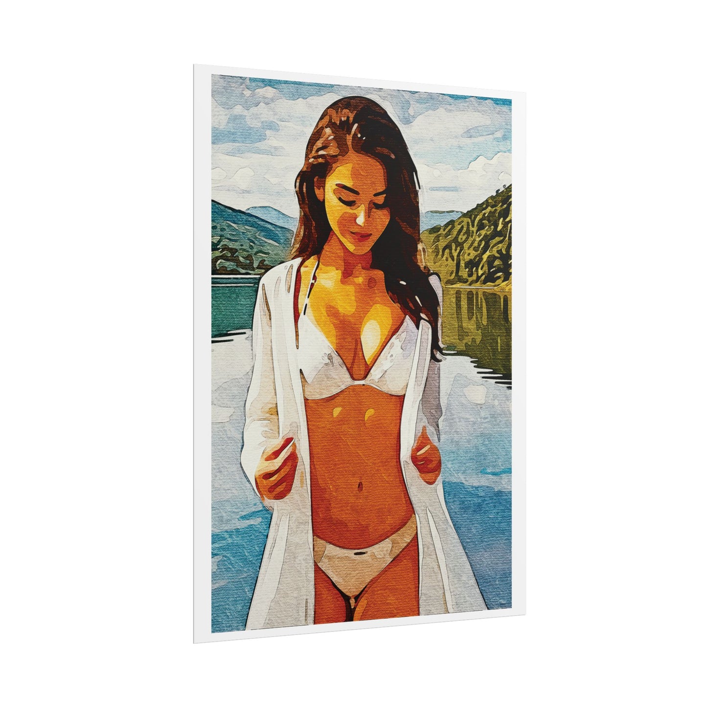 Beauty at the Lake — Sunlit Serenity for Canvas - Beach Vibe Rolled Poster, Summer Wall Art, Aesthetic Home Decor, Ocean Print, Ideal Gift for Beach Lovers