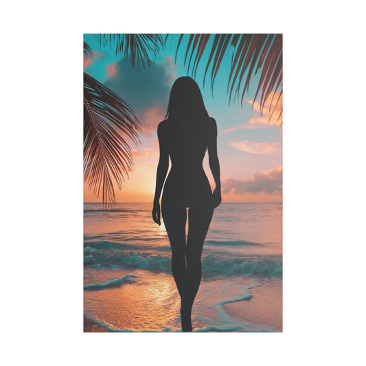 Sunset Spirit – Where Silhouettes and Palm Dreams Meet the Sea - Beach Sunset Canvas Art, Coastal Wall Decor, Tropical Home Decor, Silhouette Print, Relaxing Artwork, Perfect Gift for Nature Lovers