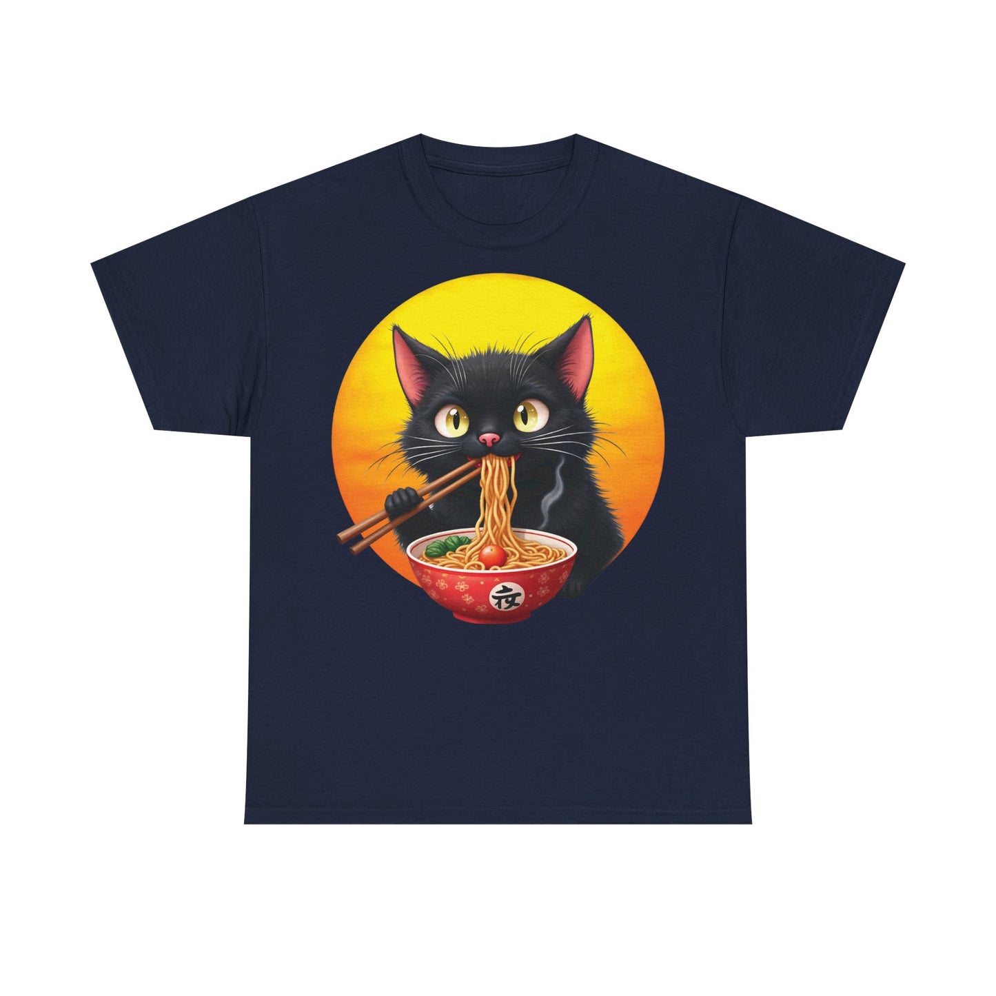 Ramen Cat Magic – Whiskers, Noodles & Sunshine Vibes - Ramen Cat - Cute Cat with Bowl of Noodles Unisex Heavy Cotton Tee