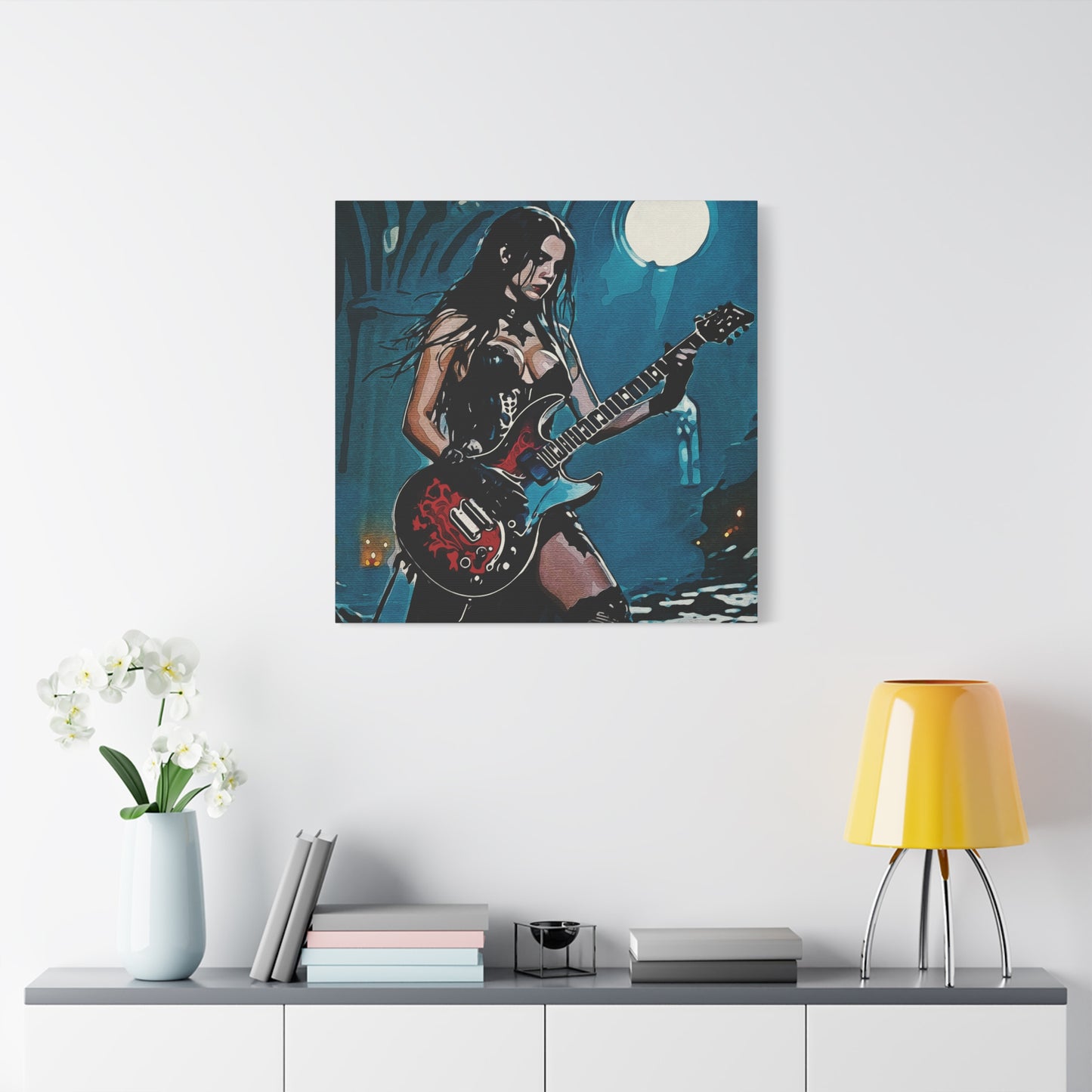 Midnight Riff: Power, Passion, and Gothic Pulse - Gothic Rocker Canvas Art, Edgy Wall Decor, Music Lover Gift, Unique Home Accent, Studio Wall Art
