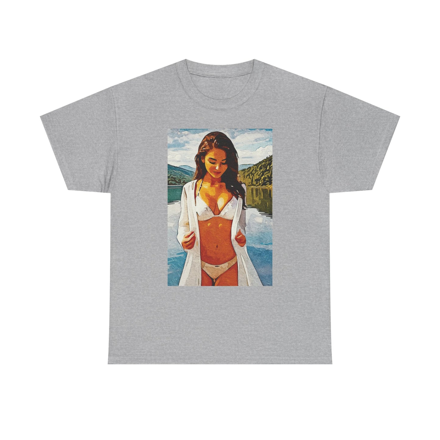 Beauty at the Lake — Sunlit Serenity for Casual Wear, Posters & Canvas - Summer Vibes Unisex Heavy Cotton Tee - Fun T-Shirt for Beach Lovers, Cute Casual Wear, Vacation Outfits, Graphic Tee for Parties, [...]