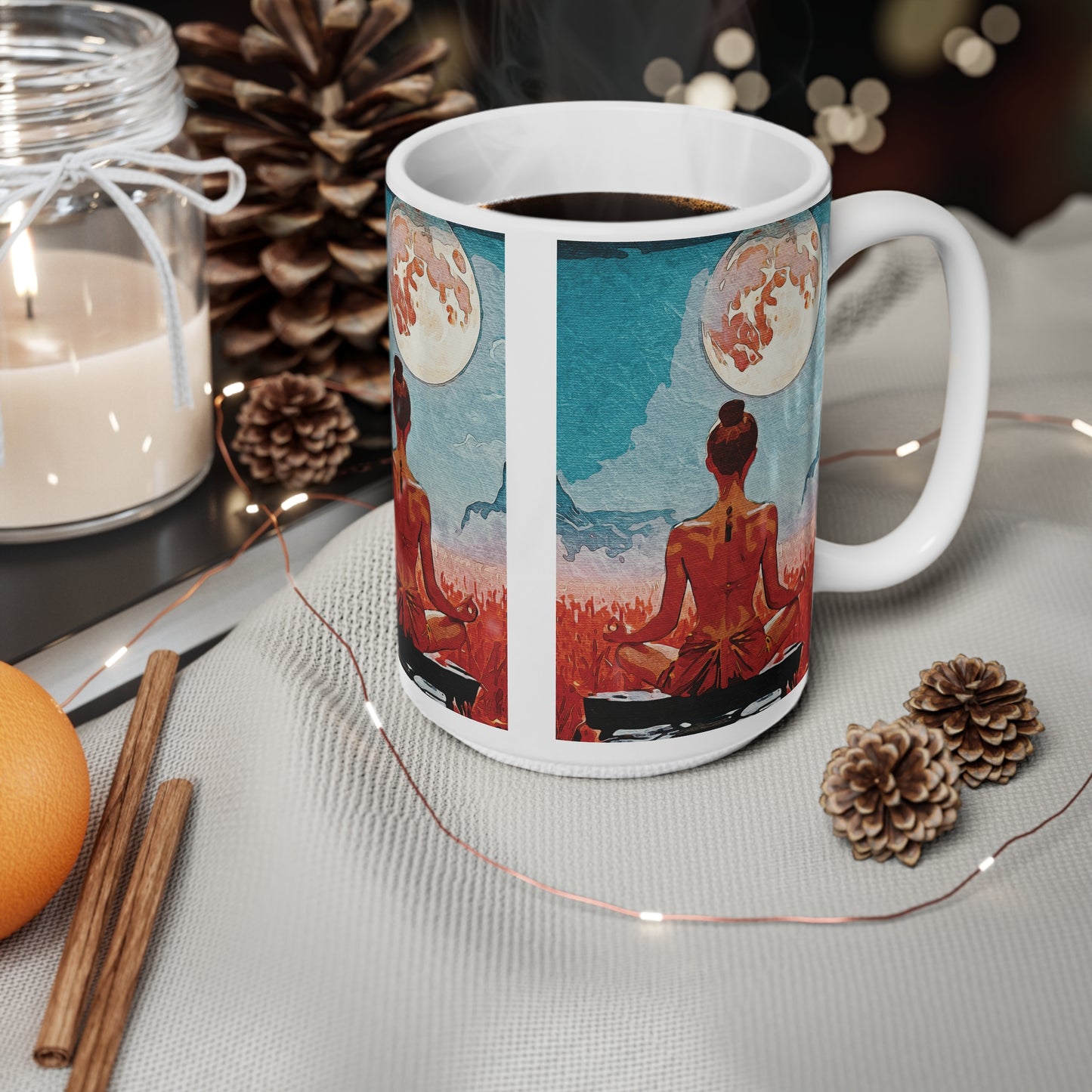 ✨Serenity Under the Full Moon - Serene Buddha Coffee Cup, Meditation Mug, Mindfulness Gift, Relaxing Tea Cup, Yoga Lover's Mug, Moonlit Serenity