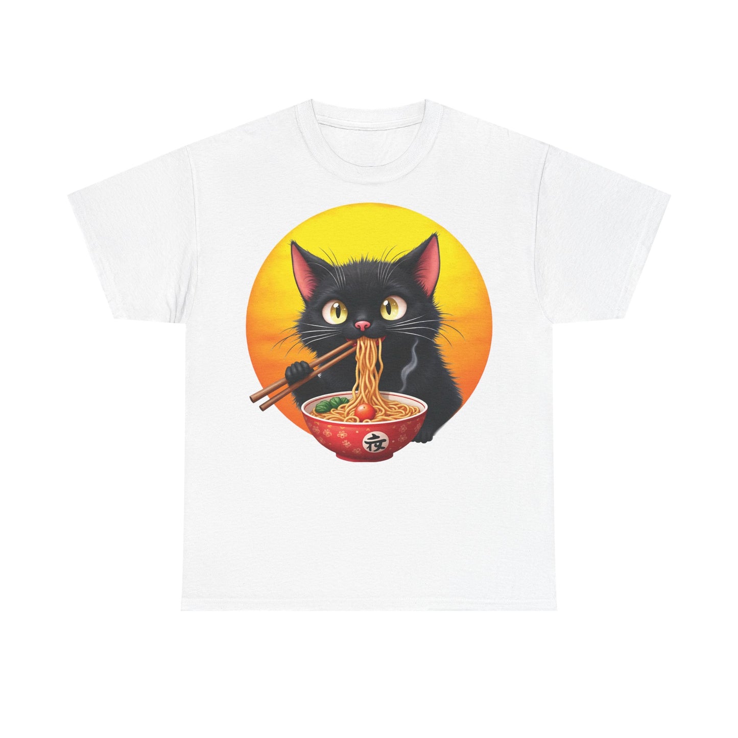 Ramen Cat Magic – Whiskers, Noodles & Sunshine Vibes - Ramen Cat - Cute Cat with Bowl of Noodles Unisex Heavy Cotton Tee