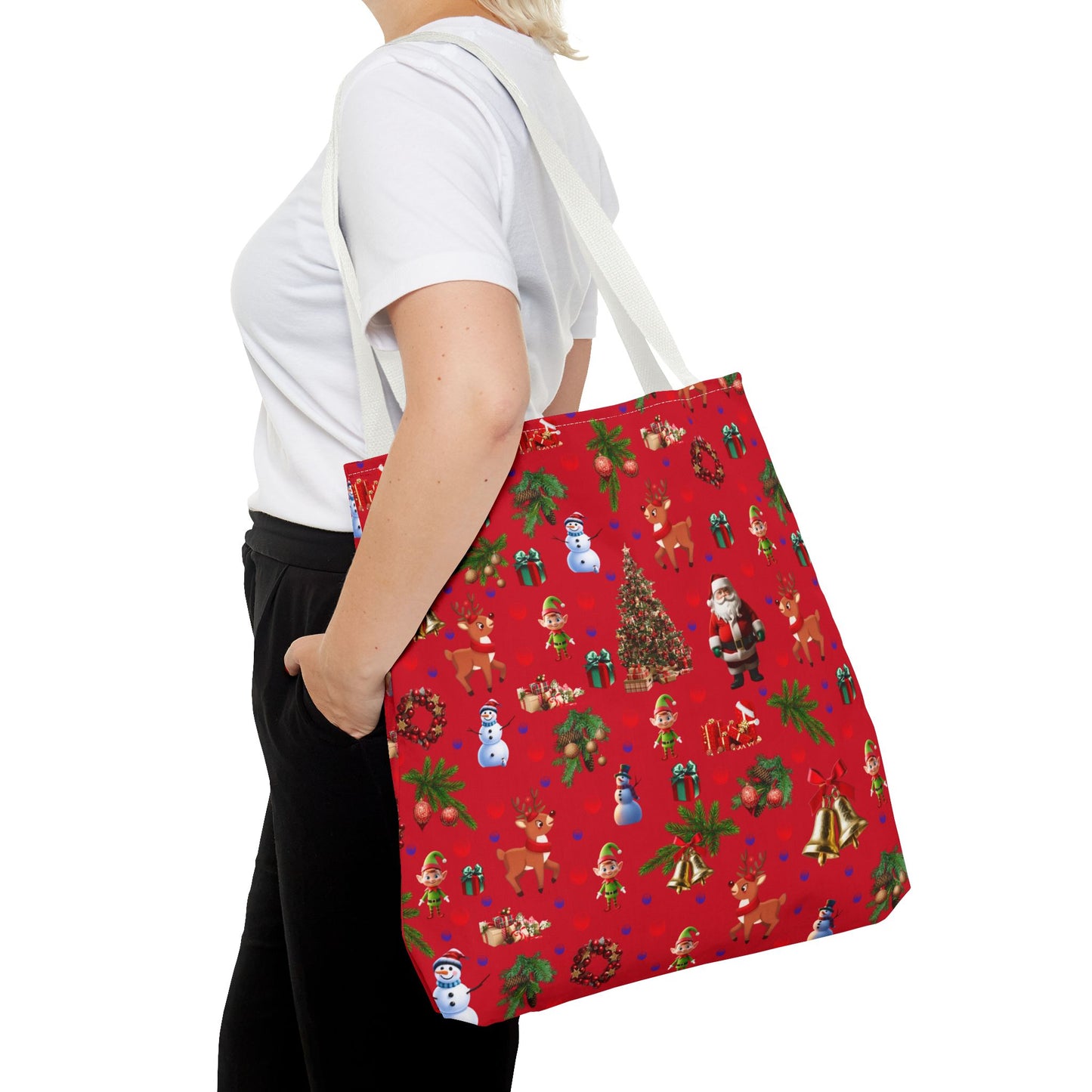 Festive Holiday Tote Bag - Santa, Snowman & Christmas Design