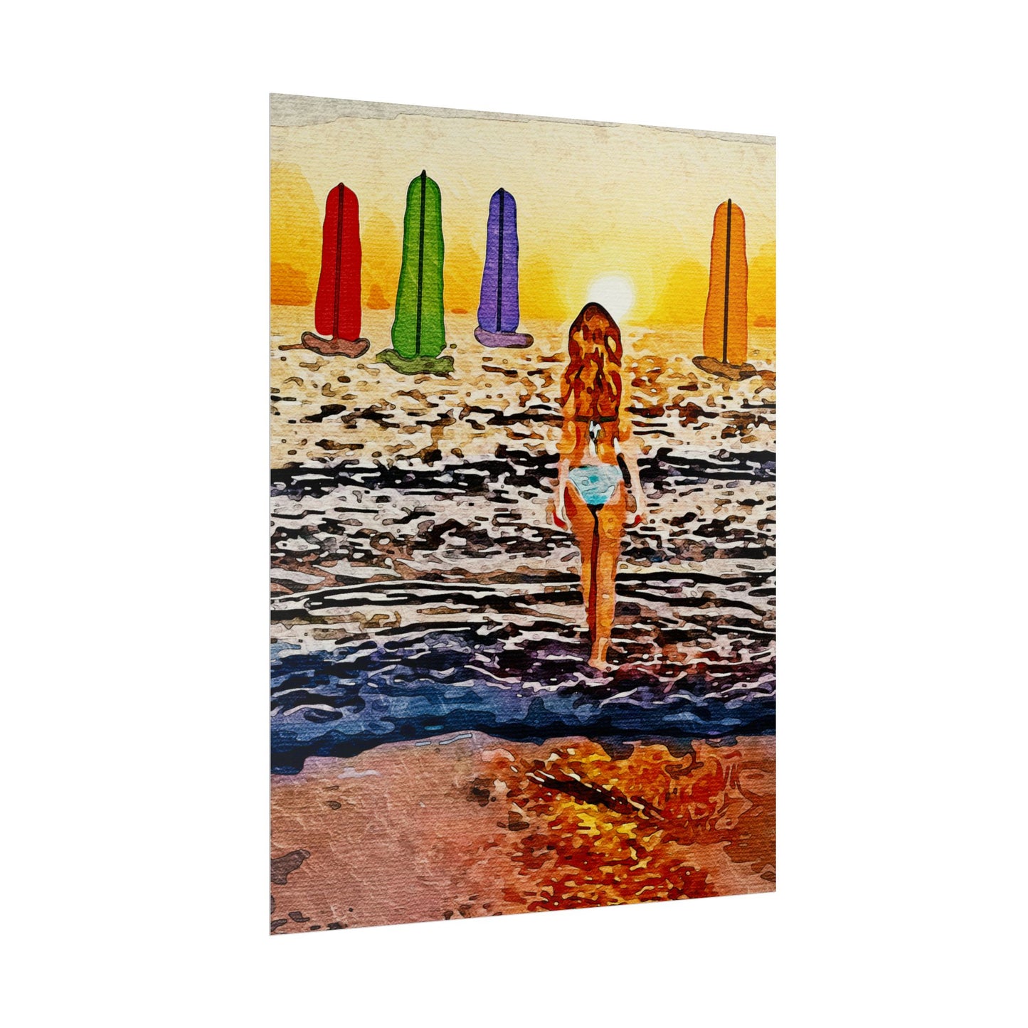 "Chasing Horizons: A Sunset Journey of Hope and Serenity Beyond the Waves" - Beach-Themed Rolled Posters, Decorative Wall Art, Summer Decor, Coastal Vibe, Surfing Gift, Ocean Sunset Print