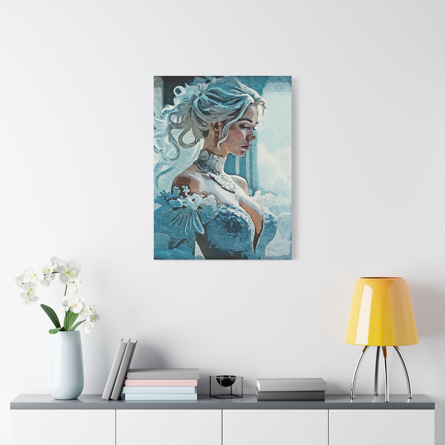 Radiant Empowerment – Elegance That Commands Light ⚡👑 - Elegant Satin Canvas Wall Art, Perfect for Home Decor, Bridal Shower Gift, Wedding Decor, Blue Toned Artwork