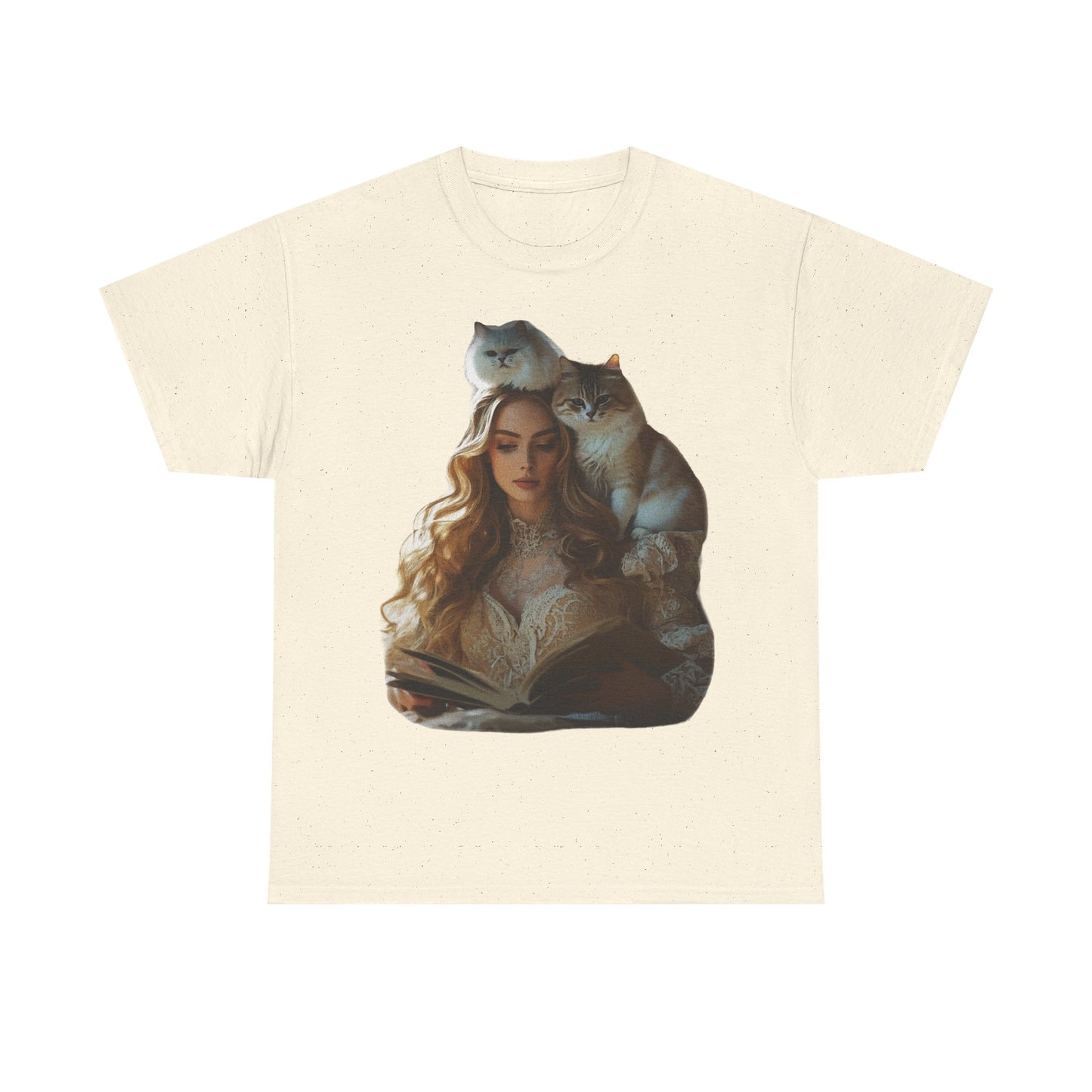 “Chapters & Companions: Peaceful Moments with Books, Cats, and Cozy Souls”  Description: - Book Lover Cat Tee, Unisex Heavy Cotton Tee for Cat Lovers, Cozy Graphic Shirt, Reading Gift, Cat Mom Gift, Pet Lover Apparel