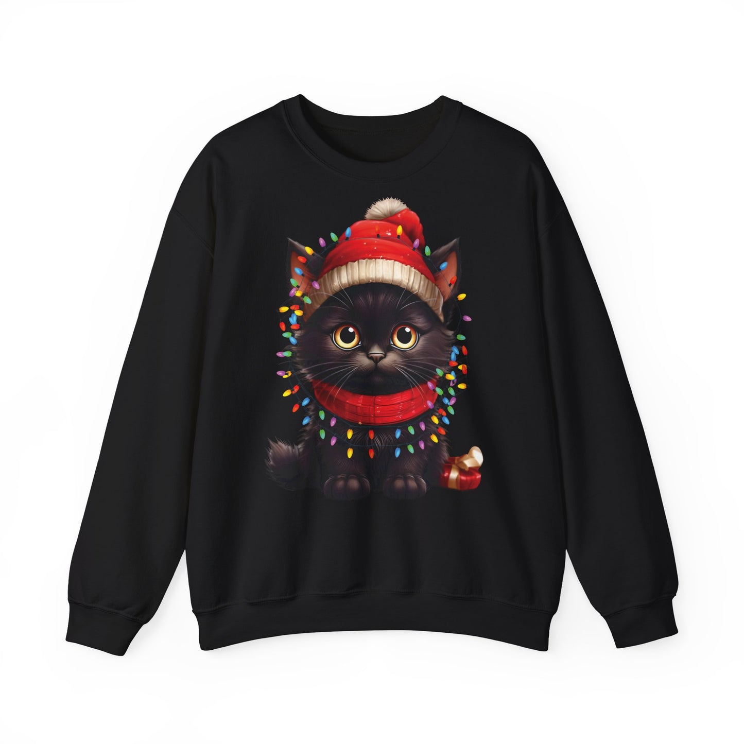 Holiday Heart: Kitten Wrapped in Christmas Lights - Festive Cat Crewneck Sweatshirt - Cozy Holiday Apparel, Warm Gift, Cute Winter Style, Pet Lover Sweatshirt, Christmas Sweater Alternative