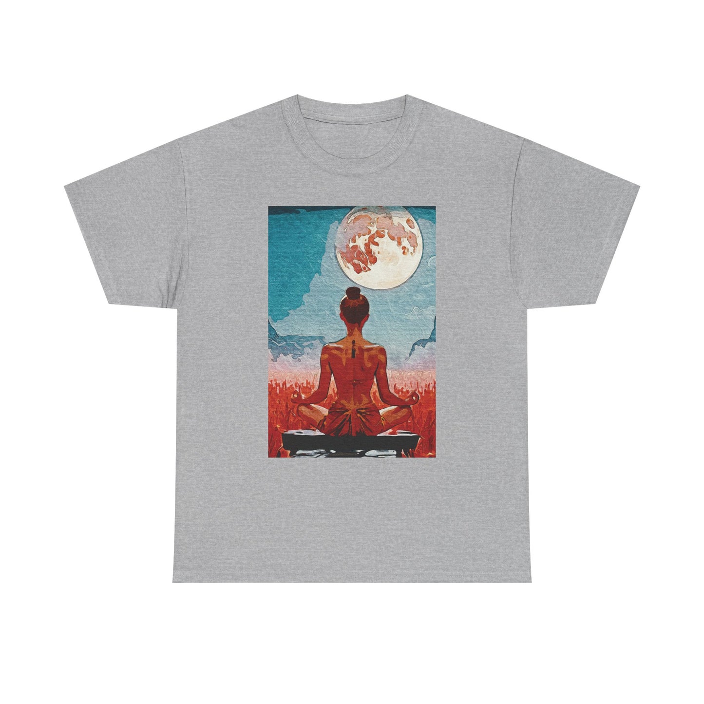 ✨Serenity Under the Full Moon - Meditative Moon Unisex Heavy Cotton Tee - Mindfulness Gift, Spiritual Shirt, Yoga Apparel, Zen Fashion, Moon Lover Gift