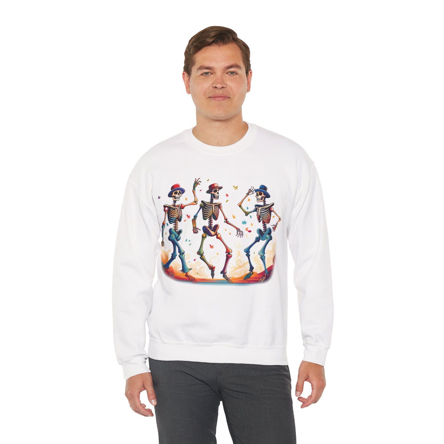 Dancing Skeletons Halloween Party - Spooky Fun Celebration Art - Festive Autumn Spirit Collection - Spooky Skeleton Dance Crewneck Sweatshirt, Halloween Sweatshirt, Unisex Fall Apparel, Casual Skeleton Top, Fun Halloween Gift