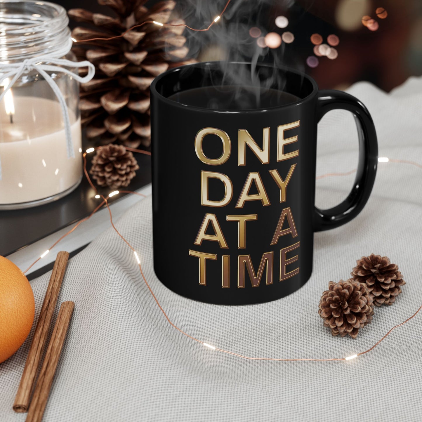 Inspirational Black Mug - "One Day at a Time" Coffee Cup for Daily Motivation, Relaxation, Self-Care, Gift for Friends, Office Use, [...]