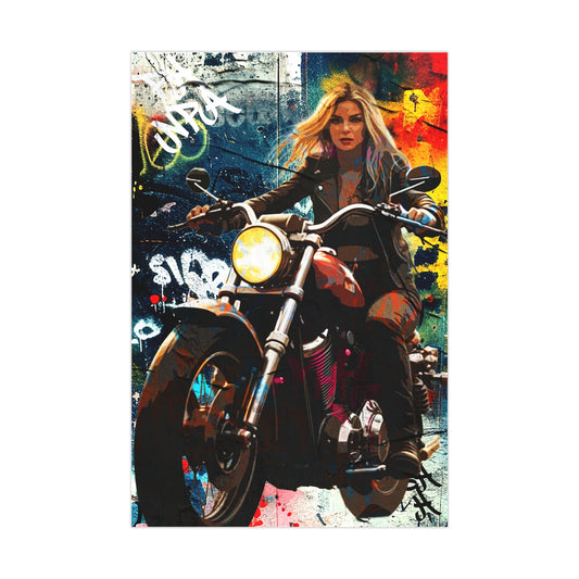 Vibrant Motorcycle Graffiti Art Poster, Biker Wall Decor, Gift for Riders, Cool Home Art, Colorful Matte Prints