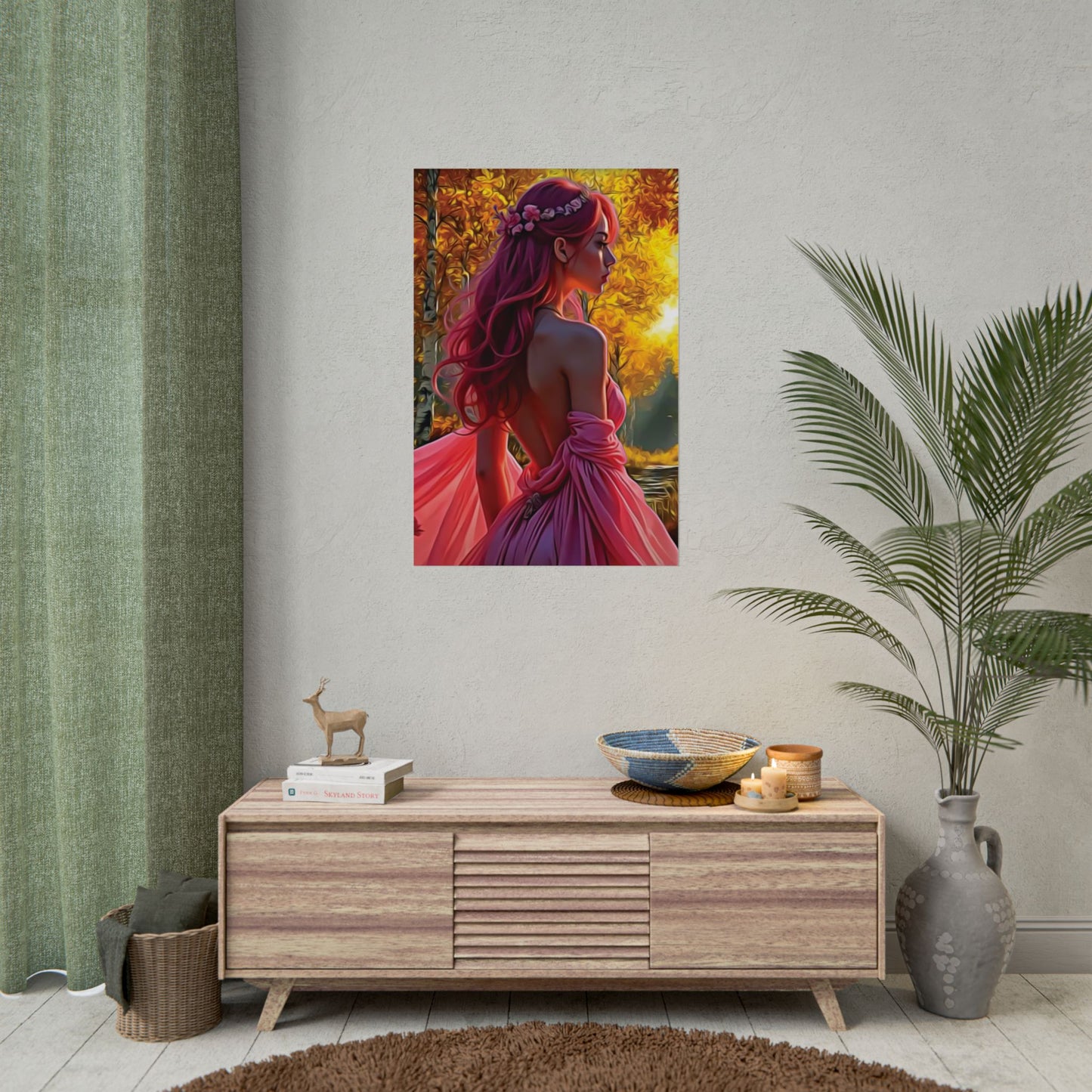 Beauty in Pink – Elegance Blossoms in Autumn Light - Enchanting Art Print, Elegant Decor, Fall Aesthetic, Feminine Wall Art, Unique Gift for Her, Boho Style Poster