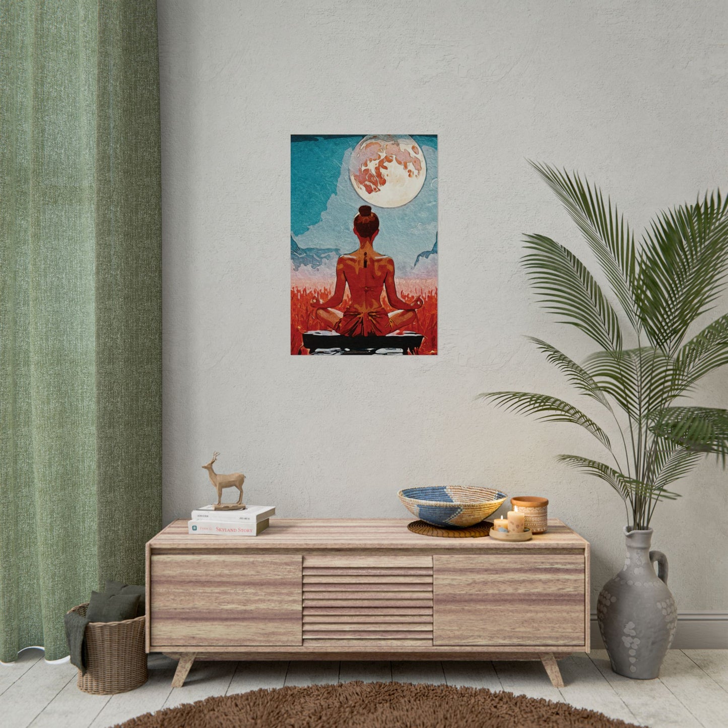 Serenity Under the Full Moon - Meditation Art Print, Zen Rolled Poster, Relaxation Decor, Spiritual Wall Art, Yoga Gift, Mindfulness Artwork
